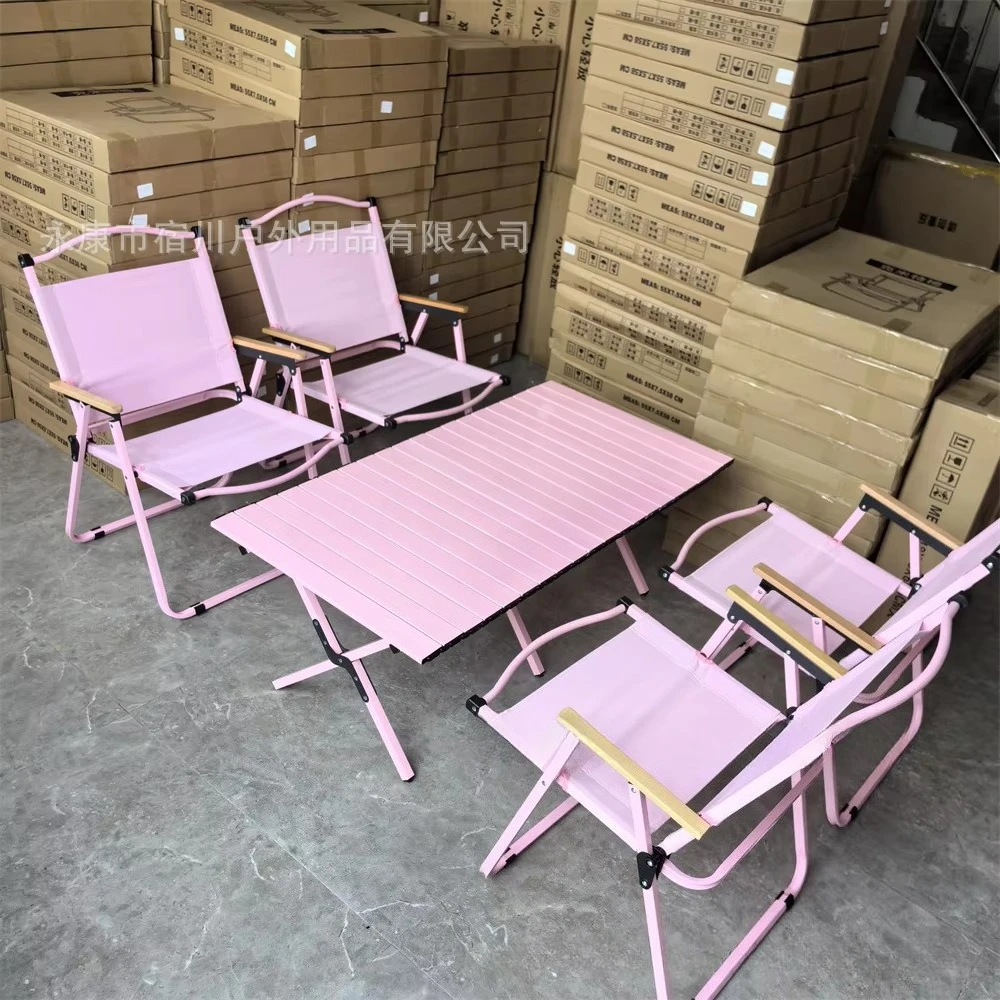 Outdoor pink carbon steel table and chair Kermit chair collapsible chair camping picnic design sense leisure