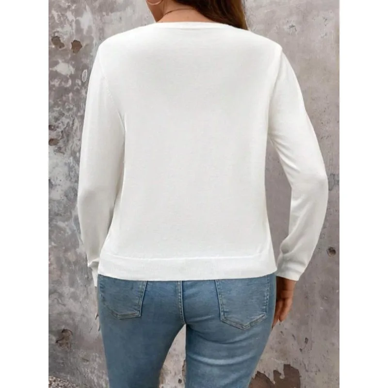 Plus Size Women's Casual Cardigan Jacket Solid Color Round Neck Long Sleeve Single Breasted Cardigan Coat Fashion Streetwear