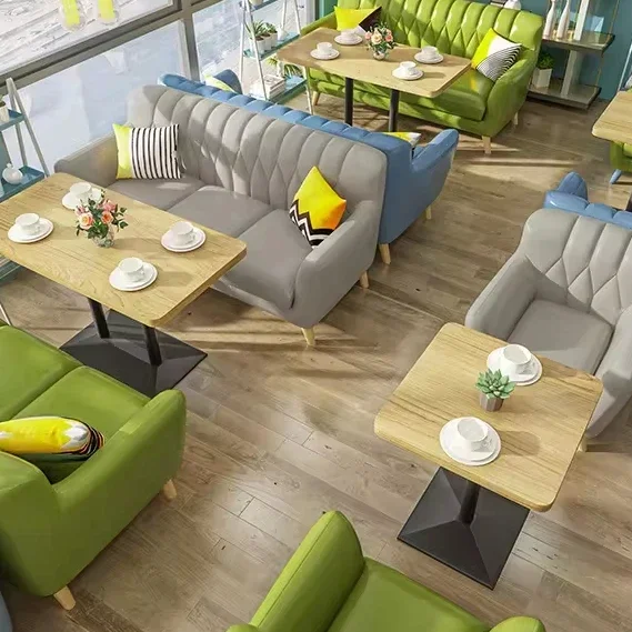 

l Customized Northern European Style PU Leather Restaurant Cafe Dining Table with Single Double Three Seater Sofa and Booth Se