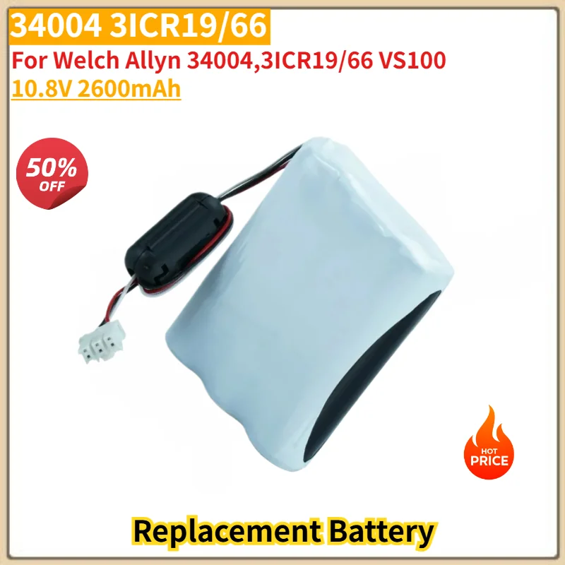 100% New 10.8V 2600mAh 34004,3ICR19/66 High Quality Battery for Welch Allyn 34004,3ICR19/66 VS100 Vital Signs Monitor