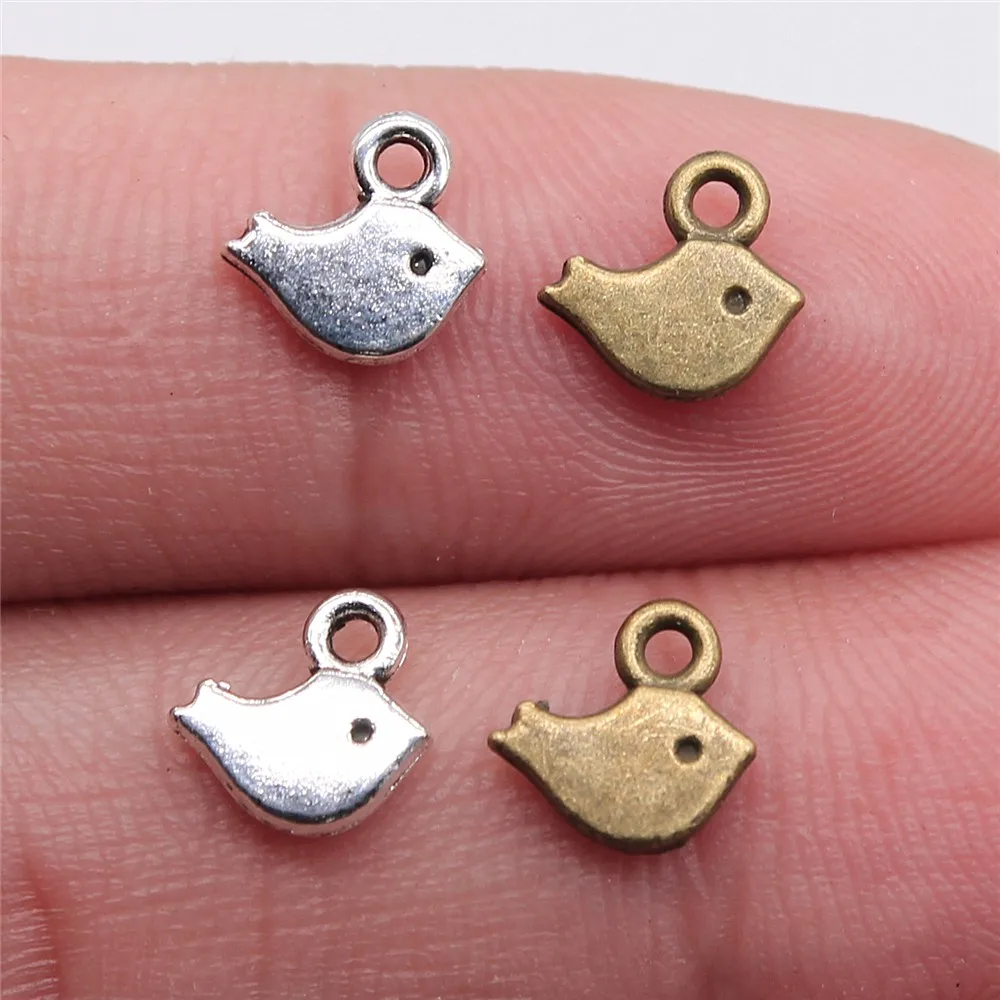 WYSIWYG 40pcs 8x7mm Antique Silver Color Antique Bronze Little Bird Charms Bird Charms Fit DIY Jewelry Making Small Bird Charms