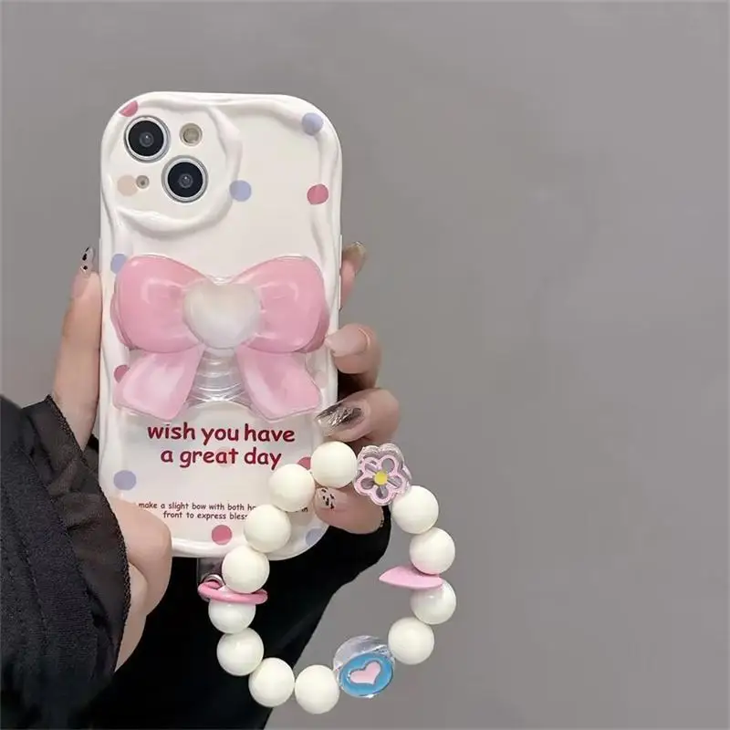 Cute Bow Bracket Holder Case For Samsung Galaxy A15 A54 A21S A22 A23 A24 A31 A32 A33 A34 S24 Plus Ultra Bracelet Chain Cover image 4