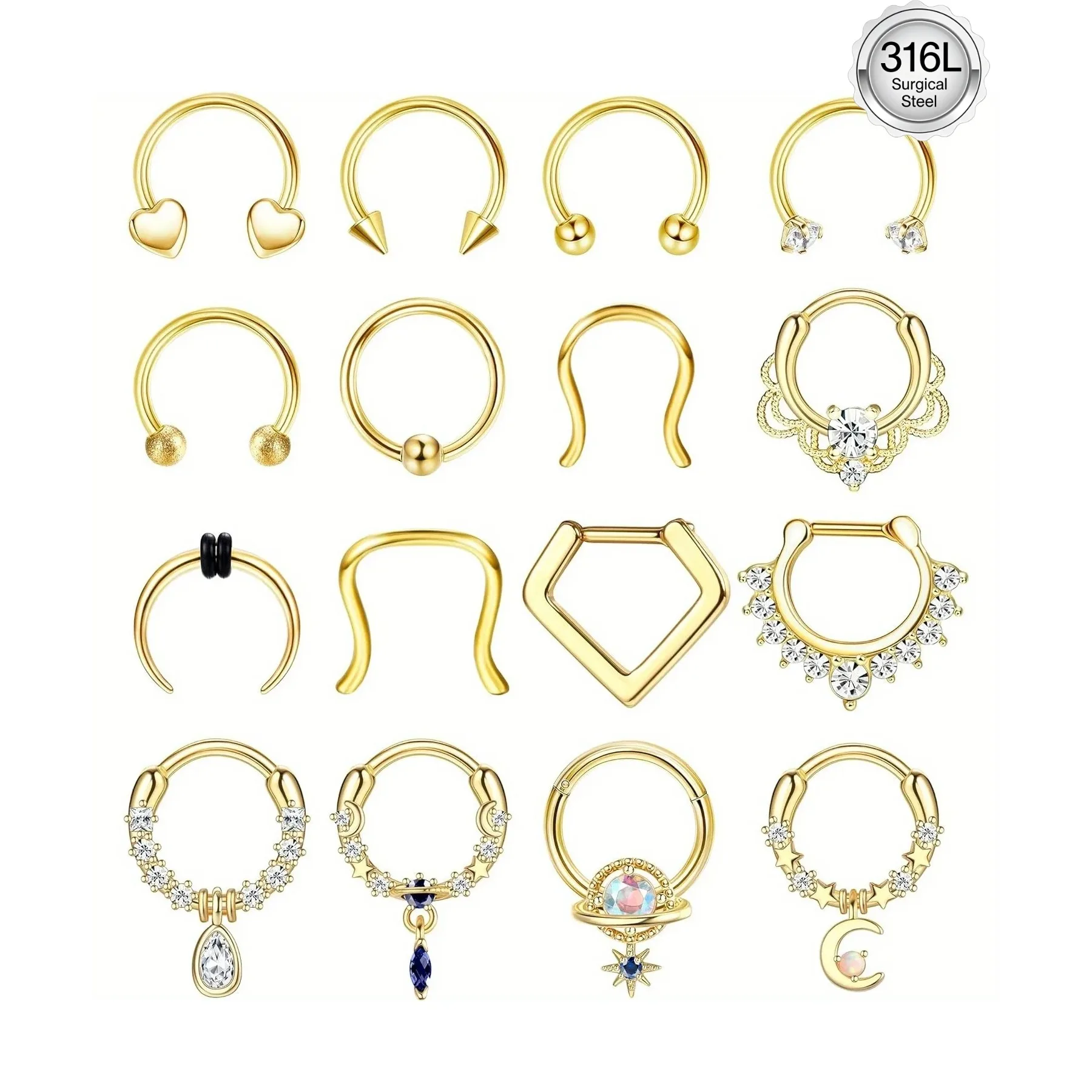 Drperfect chirurgische Stahl Septum Ringe 16g hypo allergene Hufeisen Klapp Septum Nase Lippen knorpel Piercing Schmuck 10mm
