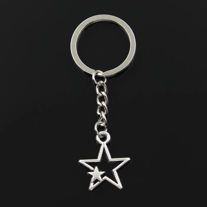 LLavero de Metal chapado en Color plata y bronce antiguo, colgante de Doble Estrella hueca, joyería de moda, 30mm, 27x21mm