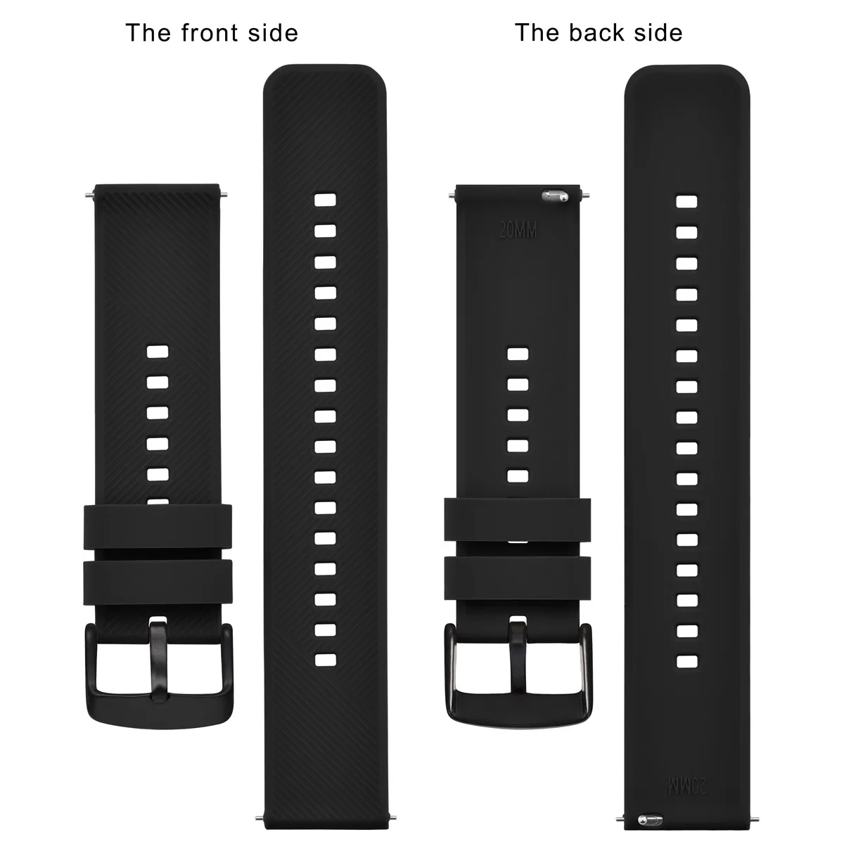 BISONSTRAP Sports Silicone Watch Band 18mm 19mm 20mm 21mm 22mm Watchband Bracelet for Men and Women black Sandblasting Buckle