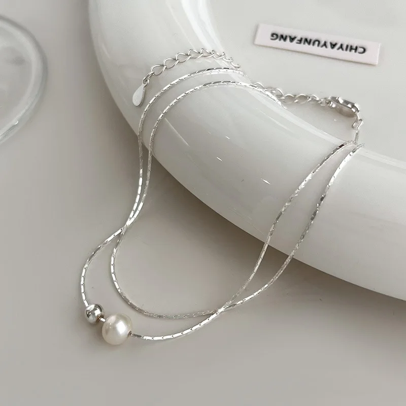هدية عيد الميلاد 925 فضة رائعة اللؤلؤ قلادة الفرنسية خمر نمط طوق سلسلة مجوهرات فاخرة هدية عيد