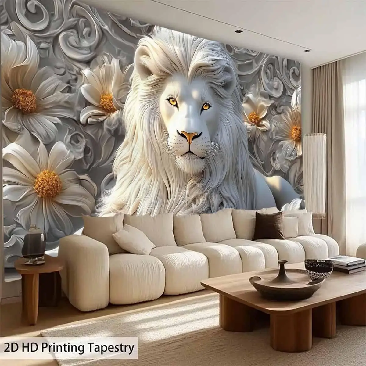 Cool White Lion Tapestry Aesthetic Animal Lion King Wall Blanket for Man College Hippie Art Wall Hanging Home Decor For Bedroom view 2
