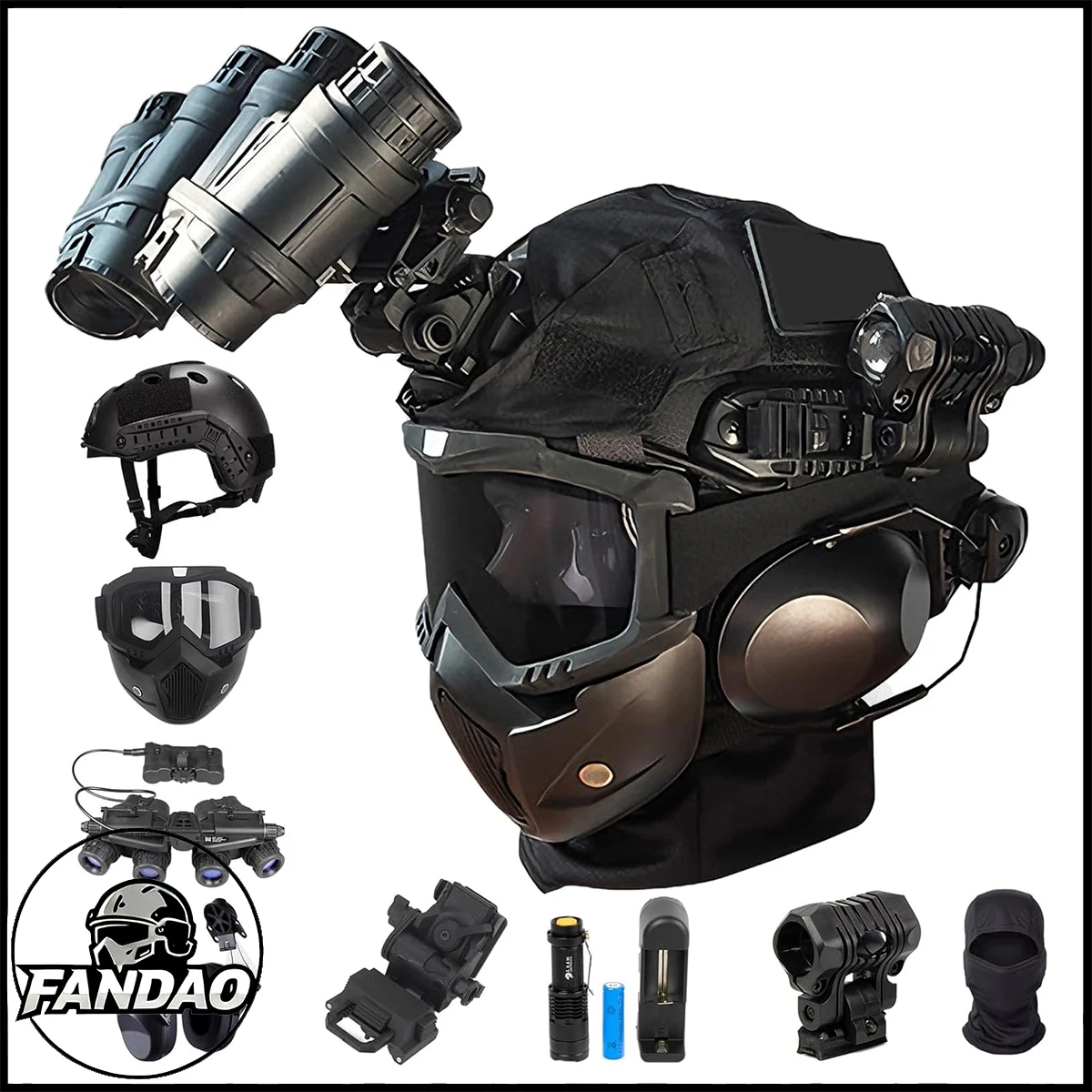 

Tactical Helmet Set with Detachable Airsoft Full-face Mask NVG Model Headgear Headset for CS Games Shooting Outdoor Activities