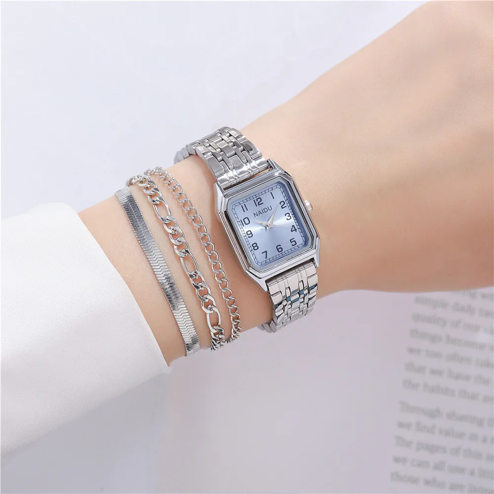 fashion rectangle dial women steel dress watch