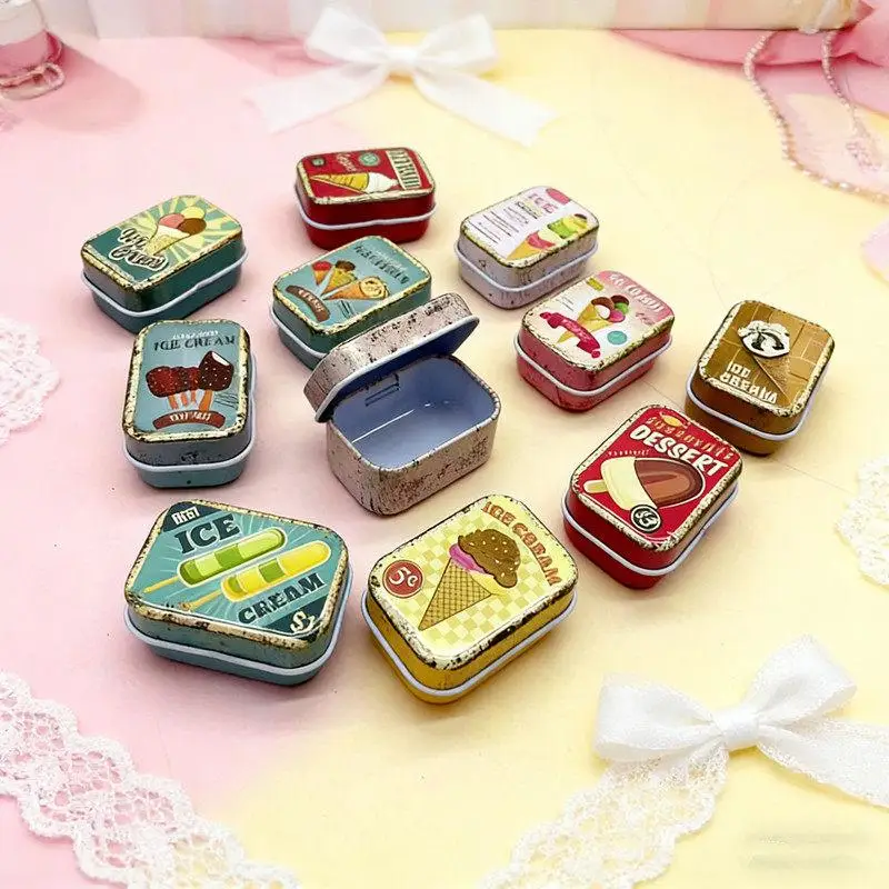 New 1PCS Flip Cover Tin Box Mini Rectangular Iron Box Decorative Box Portable Small Storage Cans Candy Pills Paper Clip