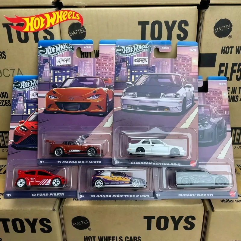 

Оригинальный комплект Hot Wheels Silver Series Compact Kings Fiesta Civic Subaru Miata Sentra, масштаб 1/64, литые под давлением модели автомобилей Gdg44