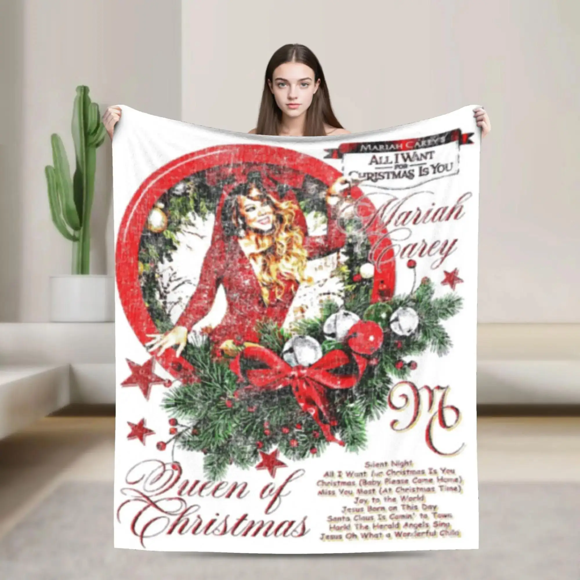 

Mariah Carey Christmas Flannel Blanket Super Soft Throw for Travel Sofa Bed Aesthetic Design