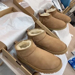 Hqf ug mulheres ultra mini botas de neve de pele de carneiro lã natural forrado moda tornozelo inverno sapatos quentes à prova dwaterproof água eu45