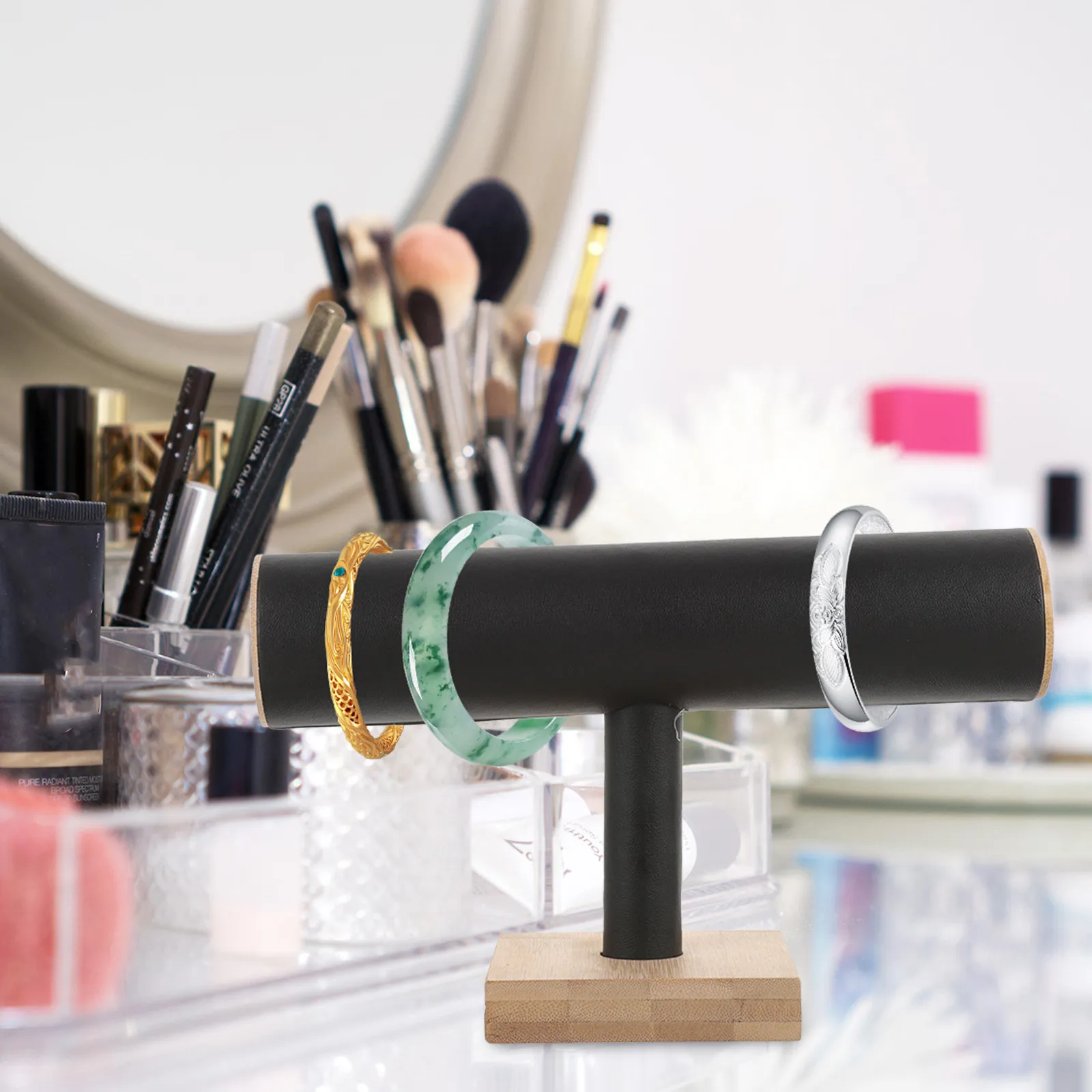 

Подставка для украшений из бамбука премиум-класса: держатель для браслетов, подставка для часов, органайзер для резинок и повязок для волос