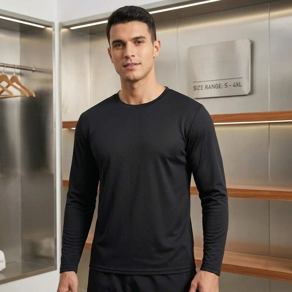 Fashion Cotton Korean Men's T Shirt Solid Color New Long Sleeve Autumn Tees Street Trendy Sports Running Fitness Workout Clothes