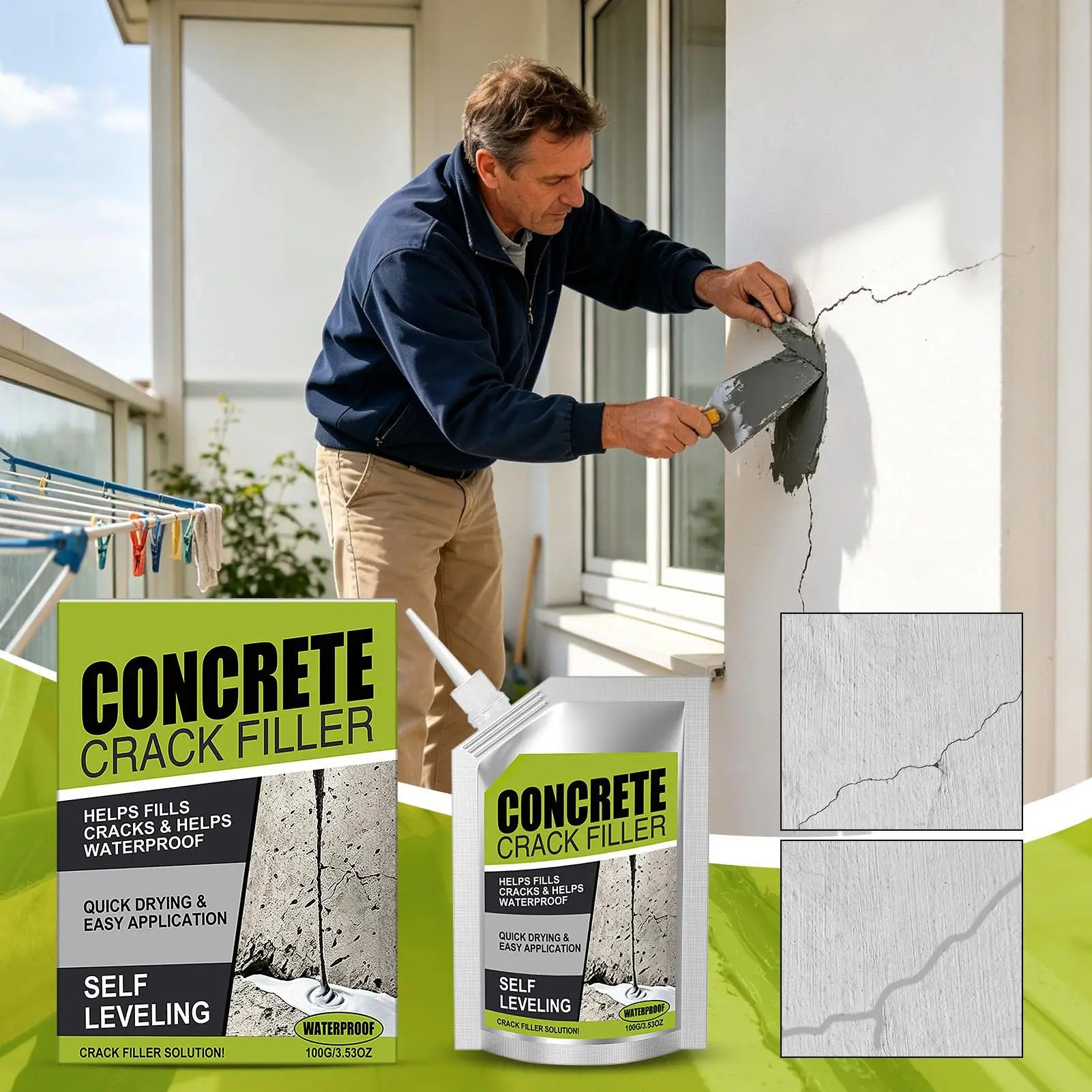 Cement Crack Filler Waterproof Floor Gap Sealer Multipurpose Fast Drying Concrete Repair for Wood Tile Marble Kitchen Countertop
