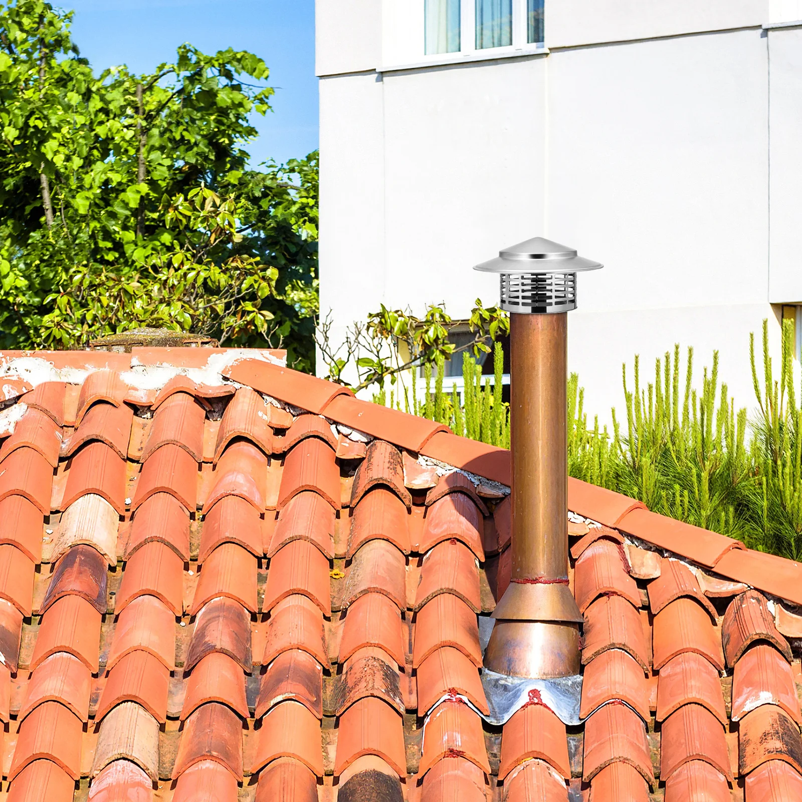 

Heavy Duty Stainless Steel Chimney Rain Cap with Bird Screen Outdoor Flue Cover for Stove Pipe Weather Resistance