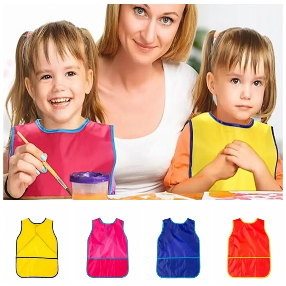 Craft Activity Nylon Kids Art Smock with 3 Pockets Sleeveless Painting Aprons Reusable Convenient Kids Apron Classroom