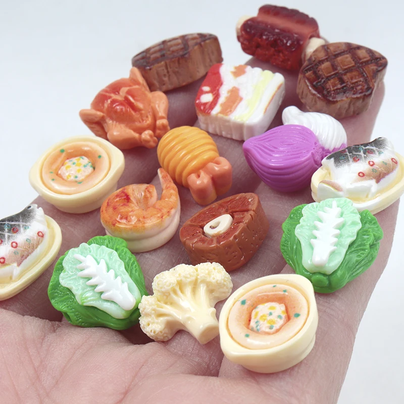 30/300 قطعة شريحة لحم البقر الصغيرة اللطيفة ، أضلاع لحم الخنزير والأسماك والروبيان الغذاء مسمار الفن الراتنج السحر Craft بها بنفسك الحرفية لمسمار زخارف ثلاثية الأبعاد #4