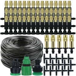 5M-30M Outdoor Misting Cooling System Garden Irrigation Watering 1/4'' Brass Atomizer Nozzles 4/7mm Hose for Patio Greenhouse