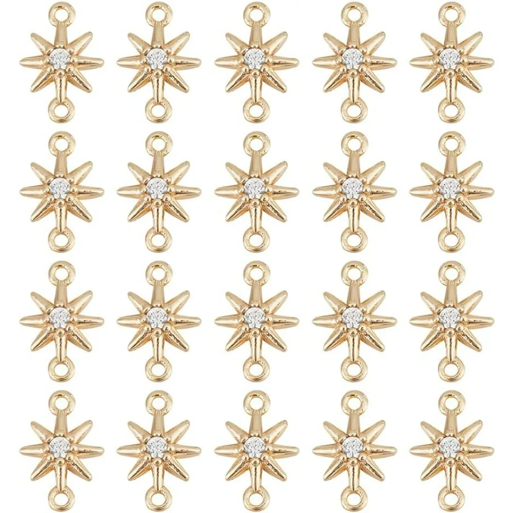 

20 Pcs Brass Star Connector Charms Real 18K Gold Plated Zirconia Charms Crystal Connector Pendants Flat Star Charms Making kits