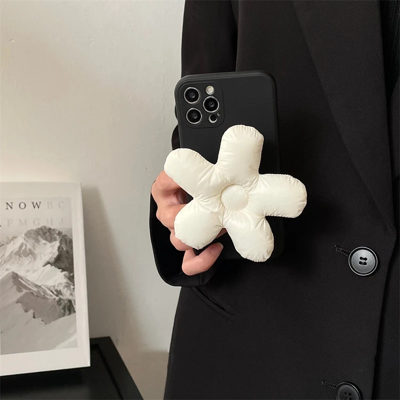كوريا القطن ملء لطيف ثلاثية الأبعاد زهرة قوس العالمي طوي البنصر حامل حامل قبضة توك قوس آيفون 14 11 13 12