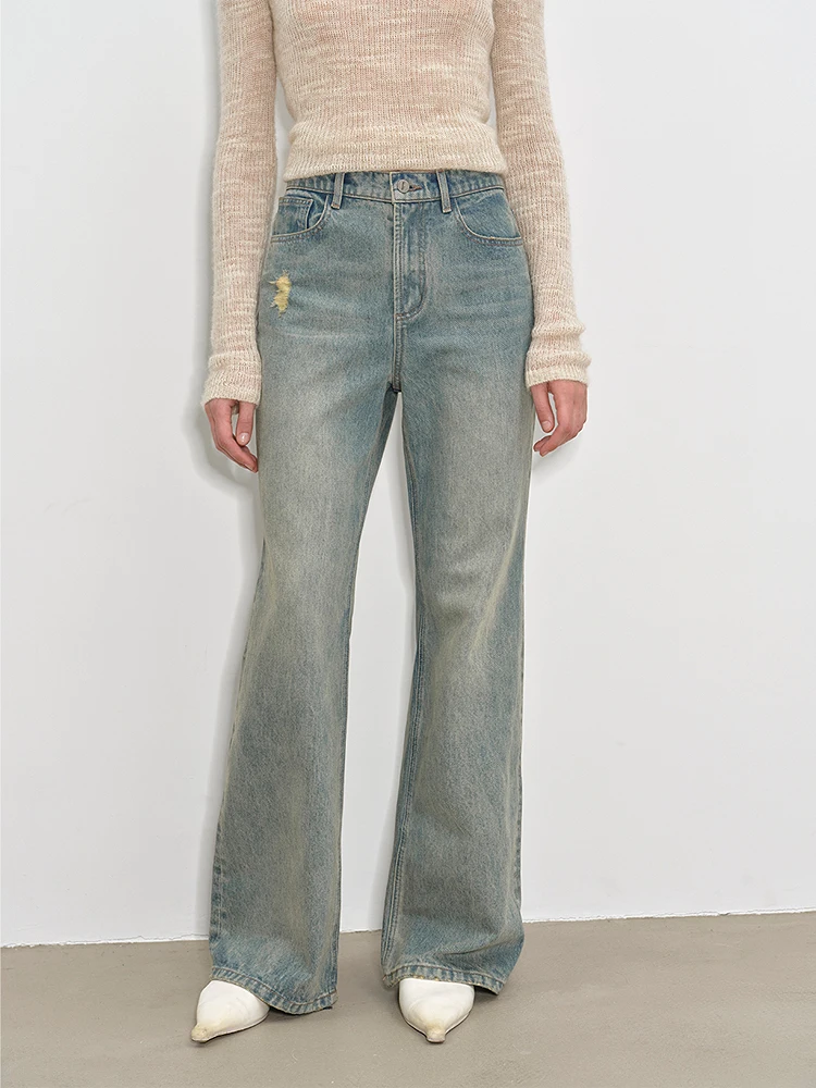 

Американские джинсы из эластичного хлопка с высокой талией в стиле ретро, джинсы-колокольчики с длинной талией, облегающие всесезонные джинсы