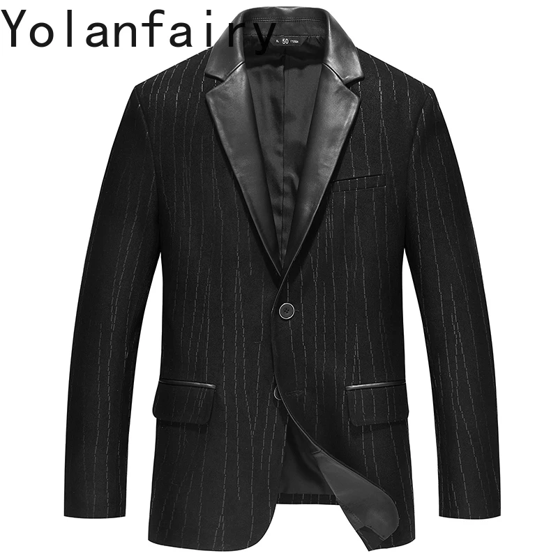 

YOLANFAIRY 2025 куртки из натуральной овчины, мужские осенне-зимние облегающие костюмные пальто, куртка из 100% натуральной кожи Casaco Masculino