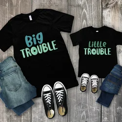 Big Trouble Little Trouble Father and Son Daughter T-Shirt Funny Graphic Y2k Tops Father's Dad Clothes Matching Family Tees