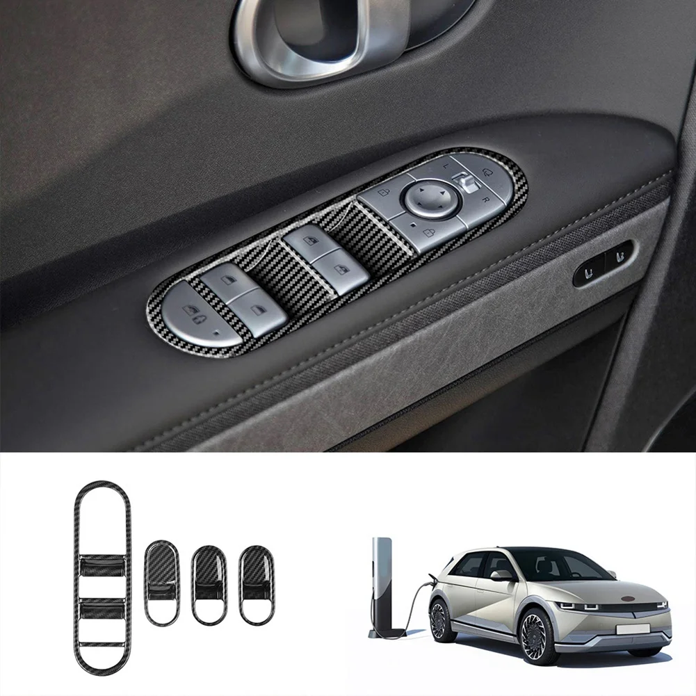 Car Carbon Fiber Window Glass Lift Button Switch Cover Trim Door Armrest Panel for Hyundai Aini Krypton 5 IONIQ 2022+