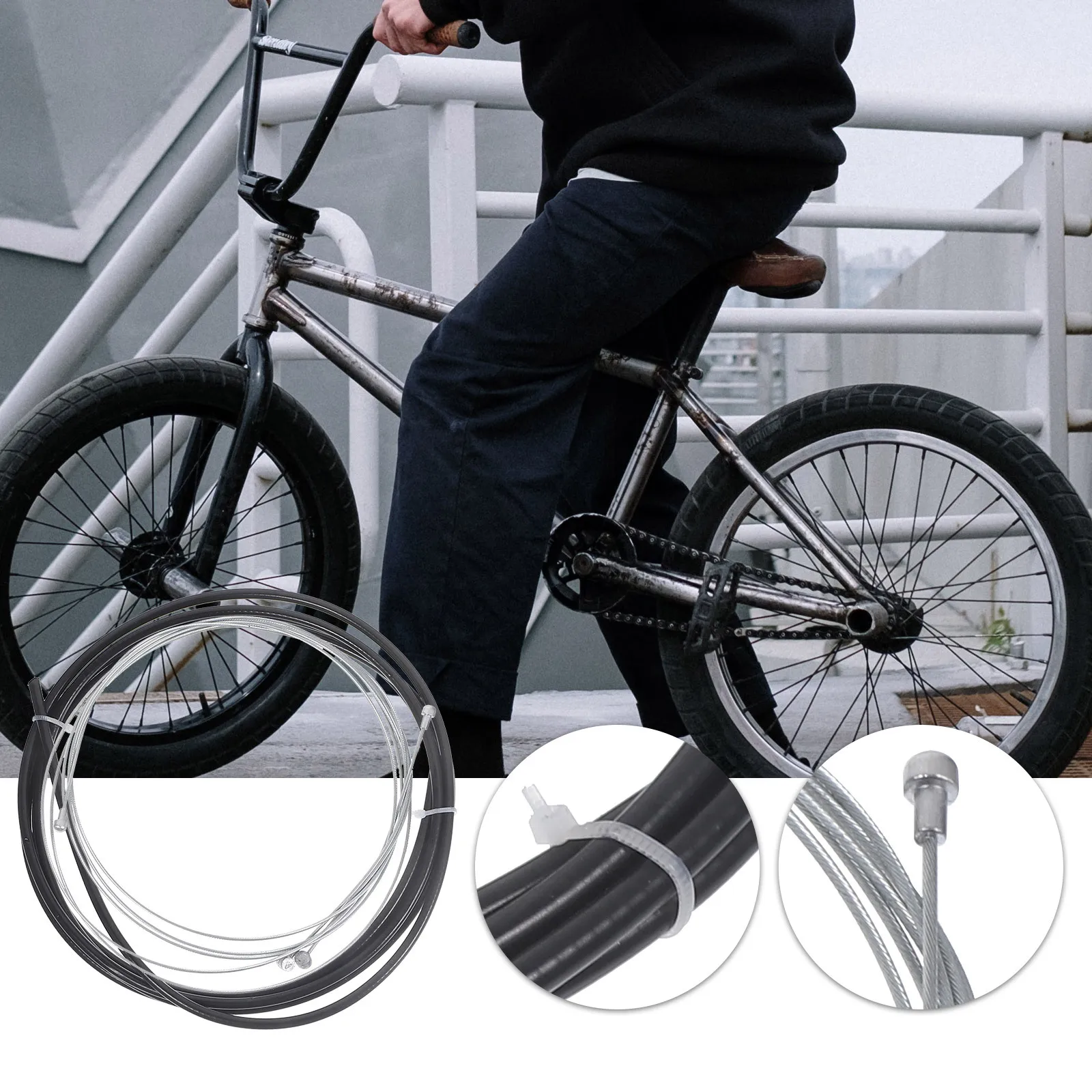 

1Set Bike Brake Cable Set Galvanized Front Back Brake Lines Replacement for Mountain Road Folding Bicycles Durable Practical