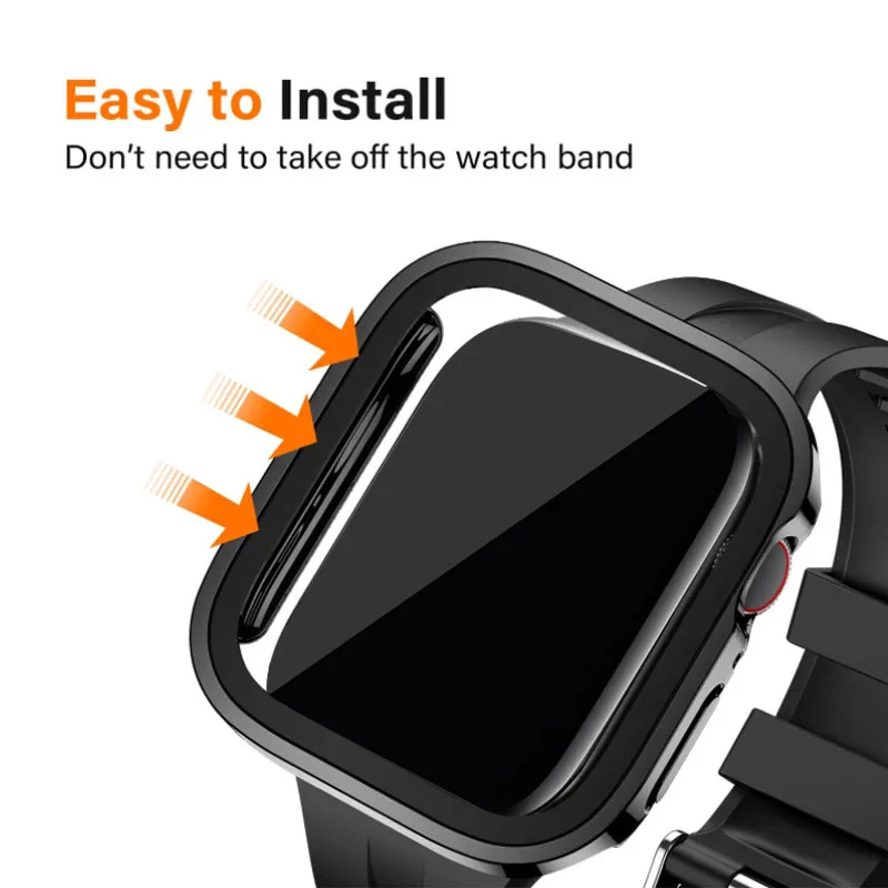 Cristal y funda para Apple Watch, funda protectora de pantalla de borde recto para iWatch 9, 8, 7, 6, 5, SE 4, accesorios de 45mm, 41mm, 44mm, 40mm