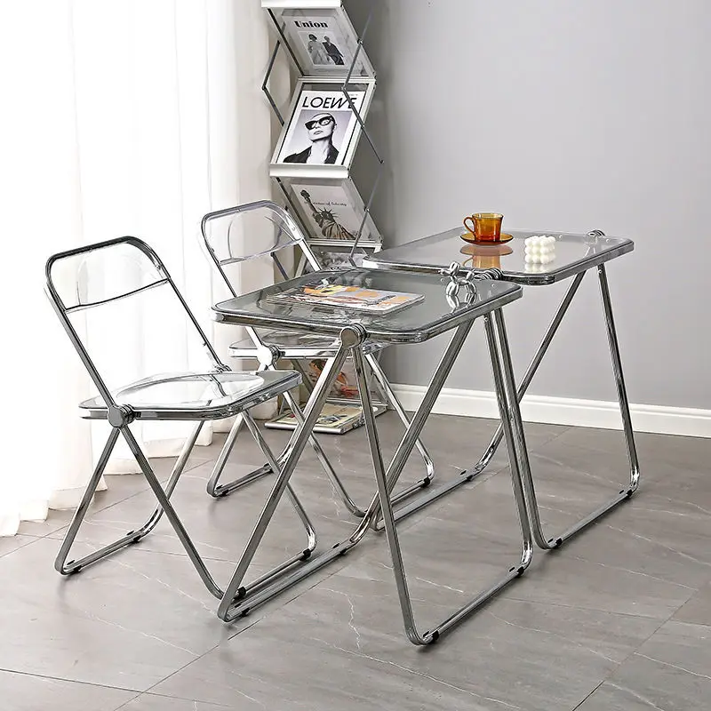 Transparent acrylic folding table high appearance level folding table and chair combination dormitory bedroom folding table