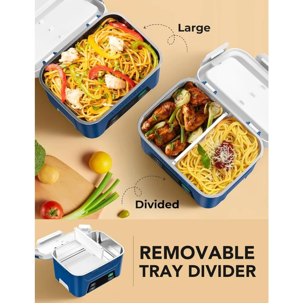 Cordless Electric Lunch Box with Auto Heat, 5.5 Cup Capacity, Removable Divider for Portable Food Warming