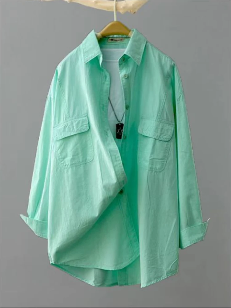 Cotton  Autumn Blouses for Women 2023 Front Pockets Long Sleeve Shirts Elegant Femal Luxury Designer Winter FashionTop  Shirts