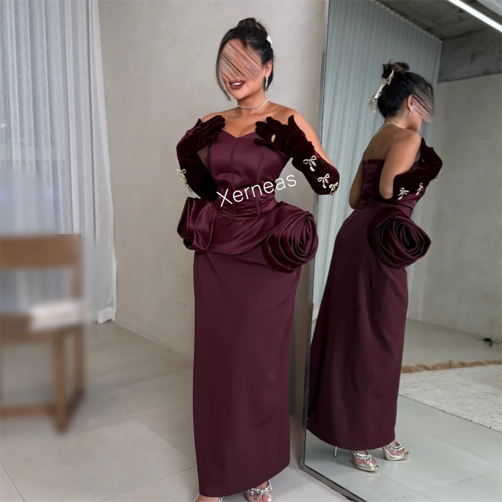 Charmeuse personalizado, flores hechas a mano, plisado, escote en forma de corazón, vestidos Midi rectos, ocasión a medida, vestido de noche Formal para fiesta