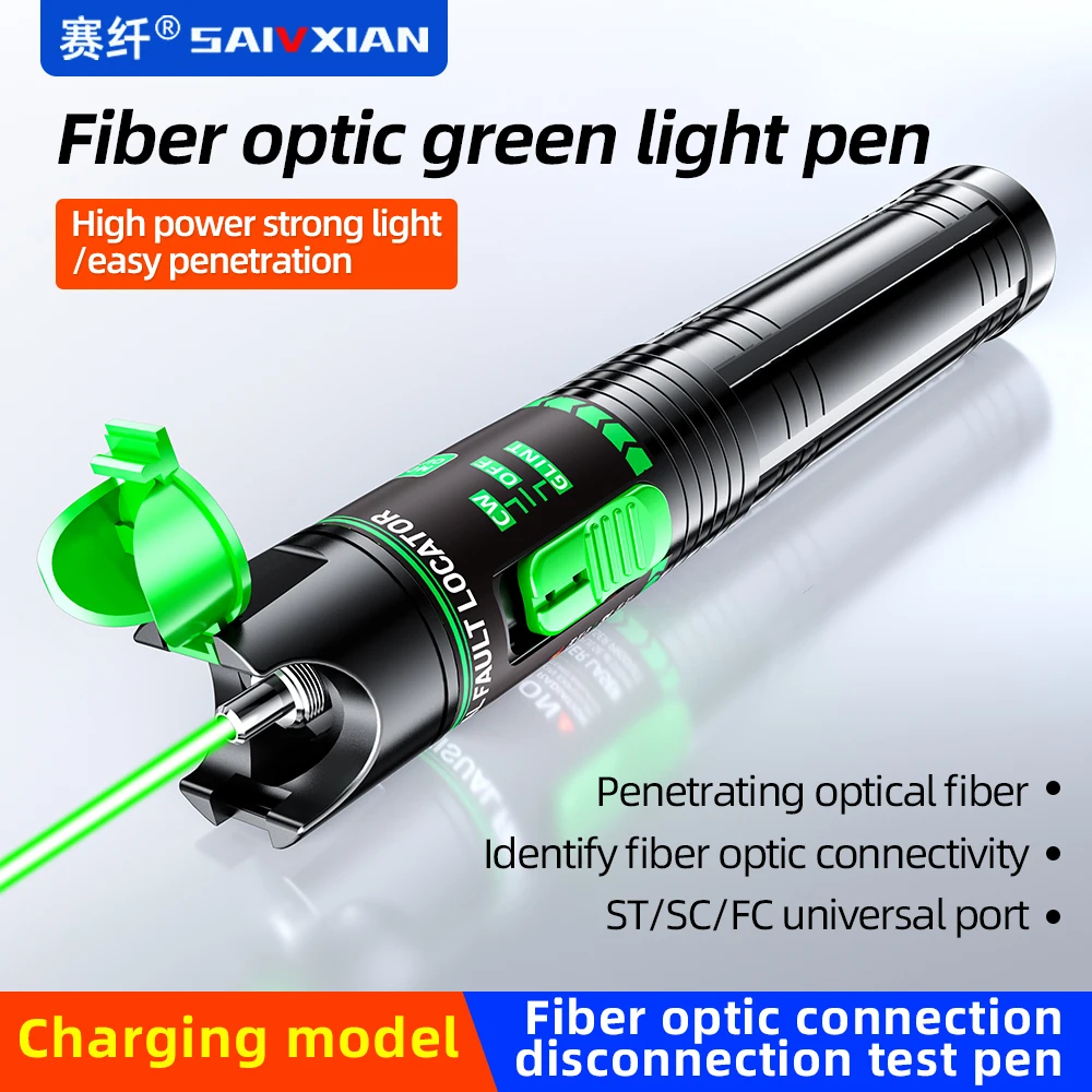 

Перезаряжаемая ручка SAIVXIAN с красным светом, ручка с зеленым светом, тестер точки останова волокна, инструмент для тестирования оптоволокна, VFL15mw/30mw/50mw