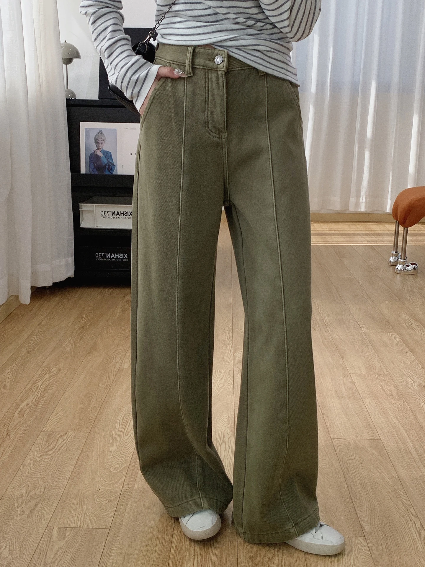 

Широкие брюки Thiened Fce с высокой талией, женские зимние свободные джинсы прямого кроя, повседневные удобные мягкие хлопковые джинсы