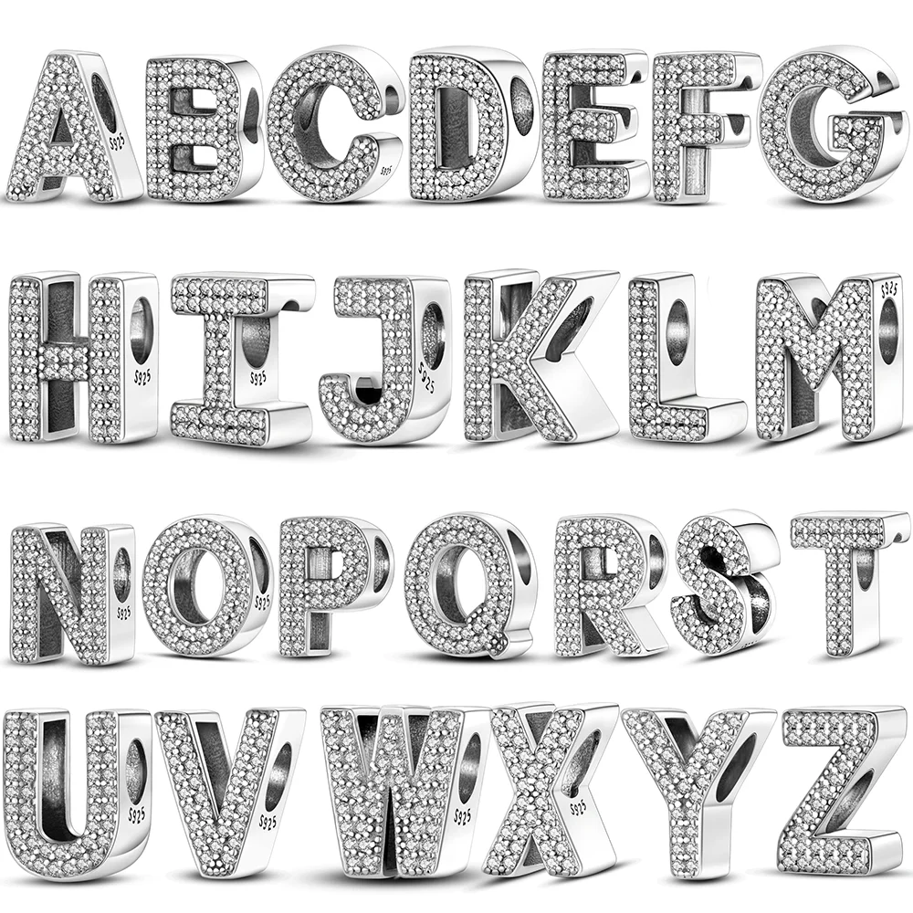 925 srebro Fit 925 oryginalna bransoletka DIY A-Z alfabet Charms koralik CZ cyrkonia LOVE list dynda wisiorek biżuteria prezent — 2