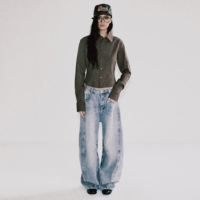 American Retro Loose Casual Pants Women's Small Design Spor Wide Leg Long Trousers High Waist Zipper Sle Autumn Wear