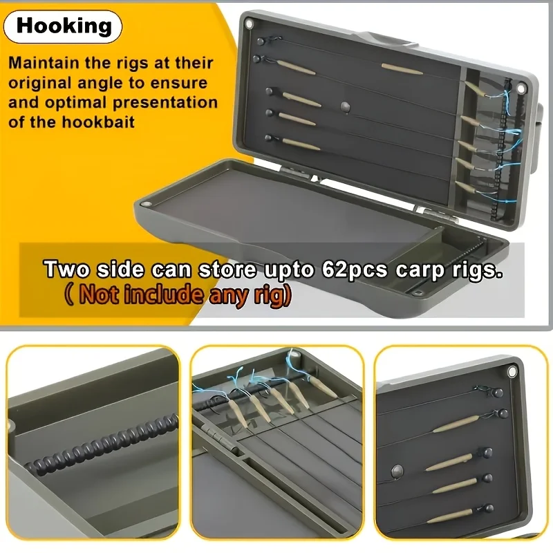 European-style fishing rig box with scale, European-style fishing rig sub-line box, Ronnie rig box, fishing gear accessory box, fishing tool box, fishing accessory box, fishing gear supplies, carp fishing rig storage box, portable carp fishing sub-line storage box: comes with built-in pin positioning, hard shell anti-squeezing design. Suitable for storing hair rigs, cut-off hook rigs, and various pre-tied sublines, a powerful tool for organizing fishing gear