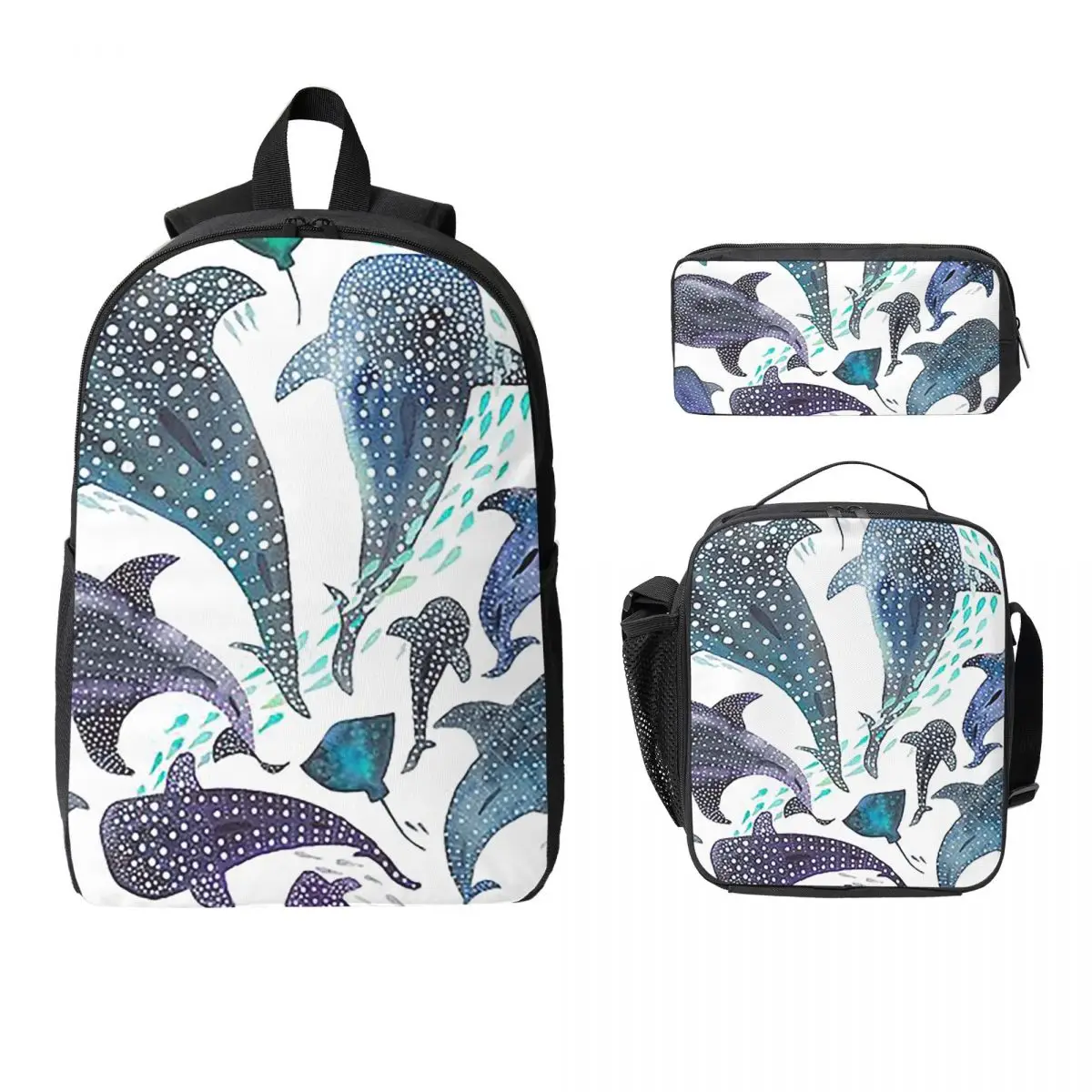 

Whale Shark, Ray And Sea Creature Play Backpack BookBag School Bag Laptop Shoulder Bags 3ps Insulated Lunch Bag Pencil Case
