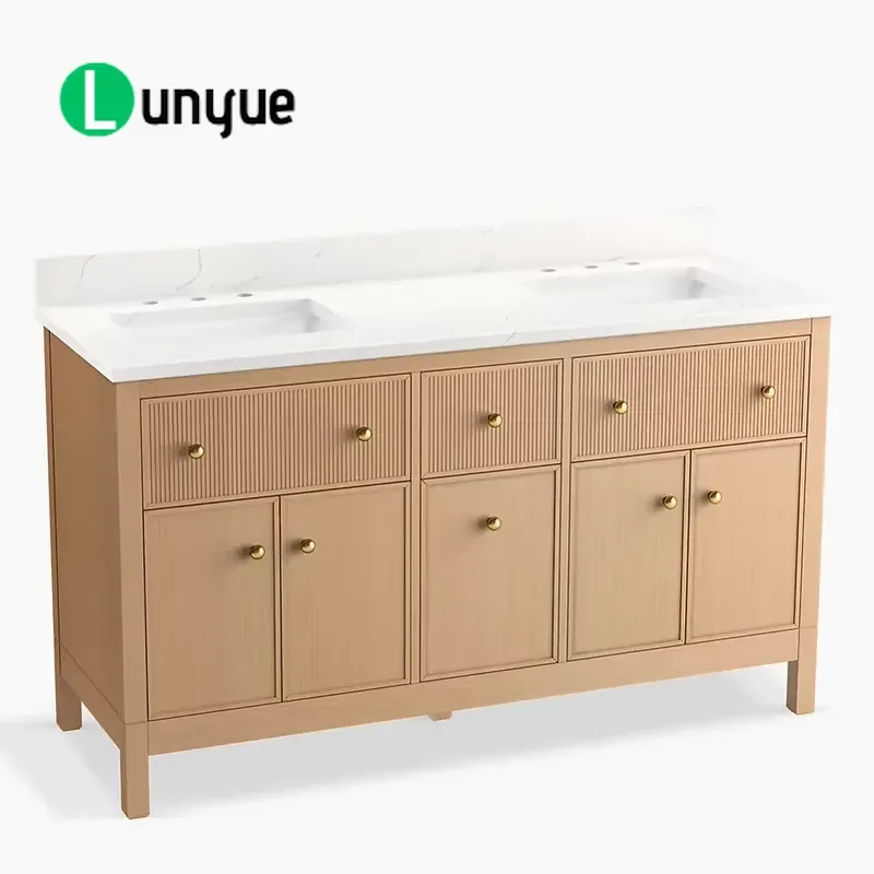 Modern White Oak Solid Wood Bathroom Vanity with Quartz Top 73 Inch Floor to Ceiling Storage Cabinet for Contemporary Home