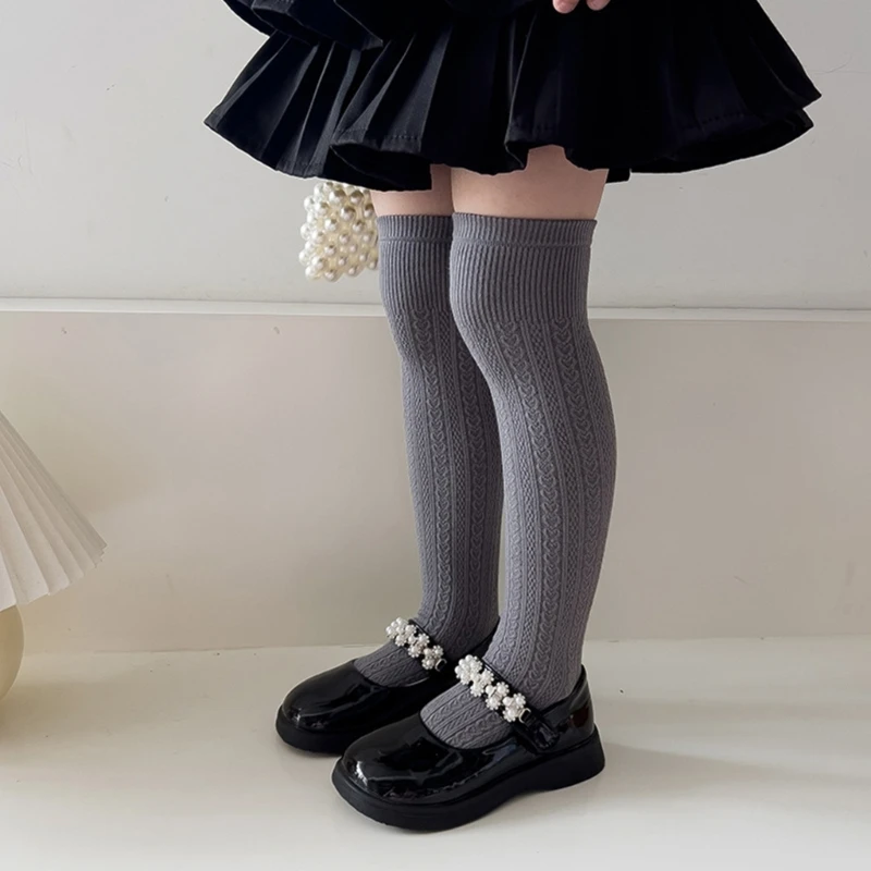 1 Pair Cotton Stockings Kids Over the Knee Socks for School Daily Comfortable and Warm Girls Knee High Socks Solid Color