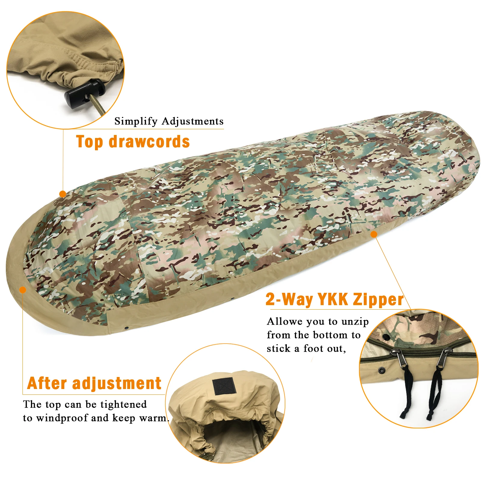 Akmax.cn Bivy Cover Sack for Military Army Modular Sleeping Bags, Multicam Camo/Woodland/UCP