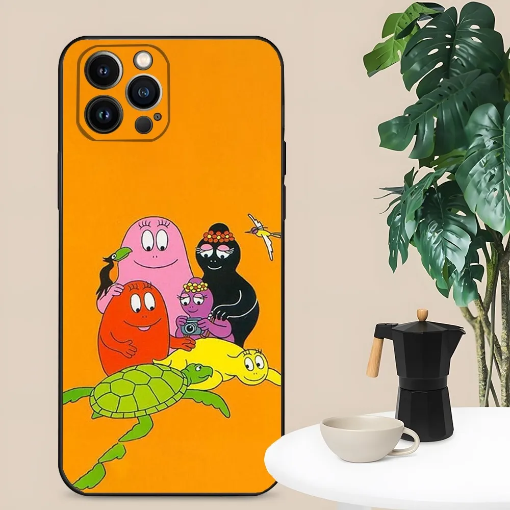 Etui na telefon B- Barbapapa-S Cartoon do iPhone 16,15,14,13,12,11, Plus, Pro Max, XS, XR, SE, Mini, 8,7 Miękki silikonowy pokrowiec w kolorze czarnym