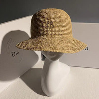 Designer Raffia Straw Bucket Hats Women Summer Beach Hat Female Korean Travel Sun Protection Breathable Sun Hats Fisherman Hat