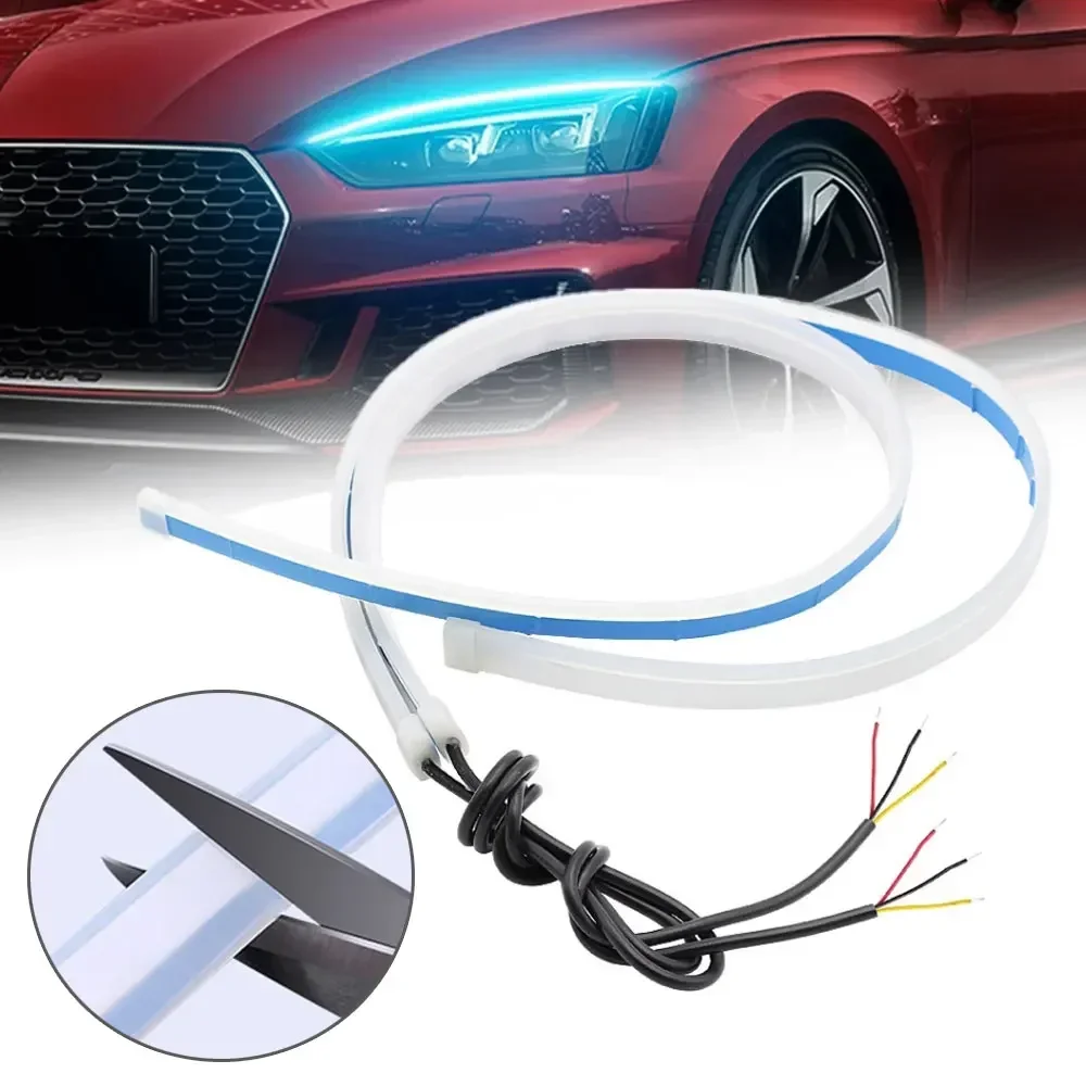 

2Pcs Universal Led DRL Turn Signal Light Strip Flexible Waterproof Headlight Surface Decorative Lamp Car Daytime Running Lights