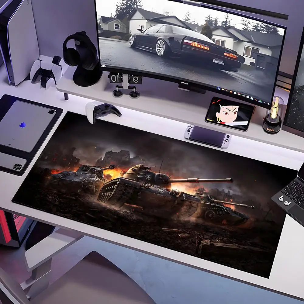 لوحة ماوس W-World Of Tanks كبيرة مضادة للانزلاق من المطاط للألعاب، وسادة مكتب متينة بحافة سميكة مناسبة للمكتب والألعاب #4