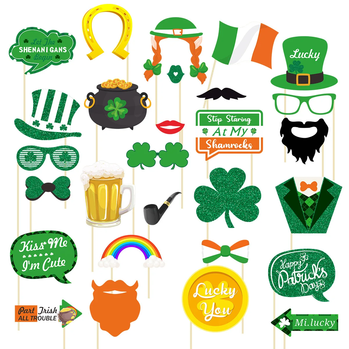 28pcs St Patricks Day Photo Booth Props and Photo Booth Frame Inflatable Selfie Frame Saint Patricks Day Decorations